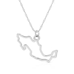 A Mexico pendant necklace in sterling silver on a white background.