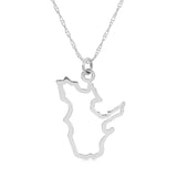 A Quebec pendant necklace in sterling silver on a white background.