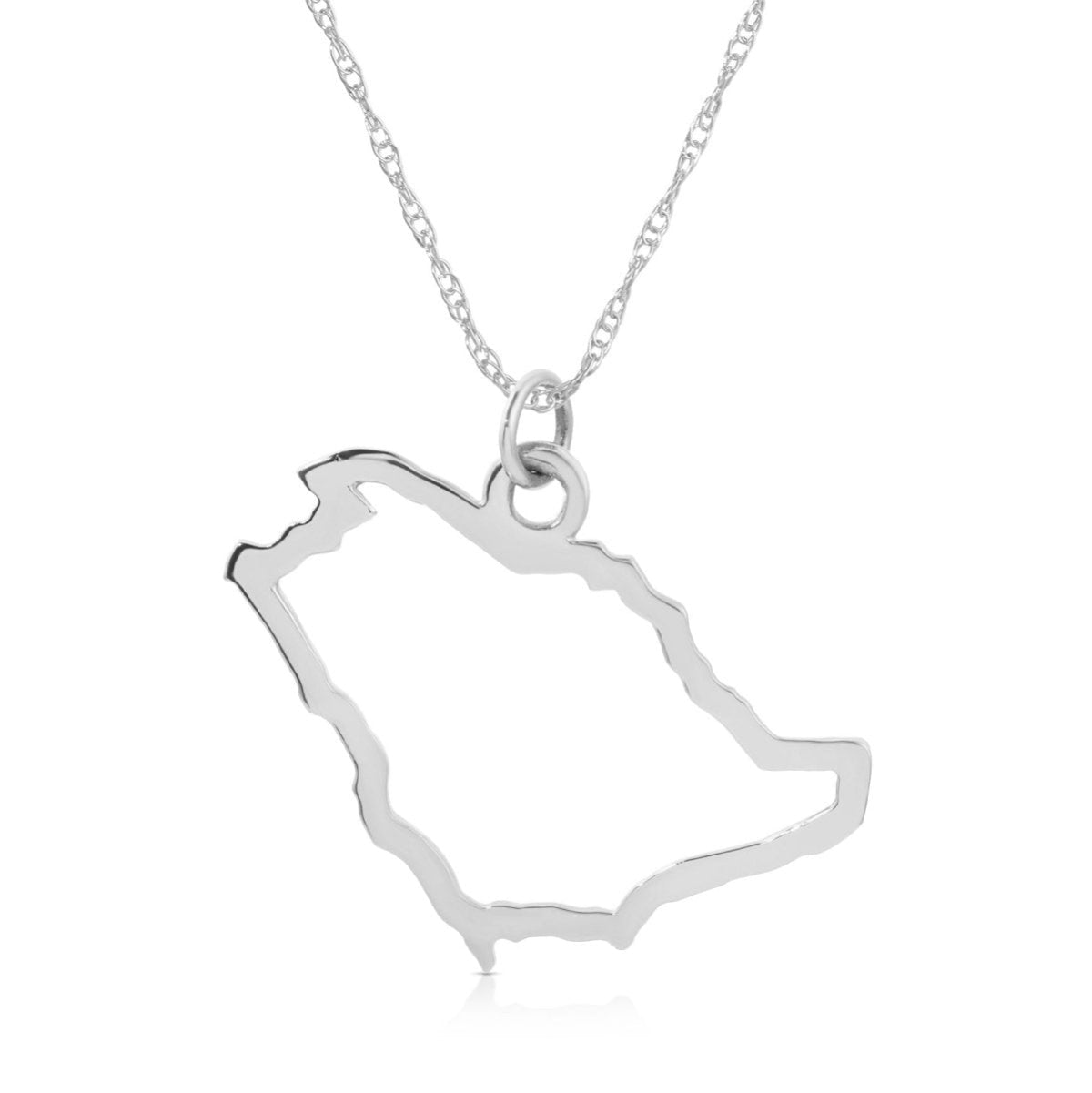 A Saudi Arabia pendant necklace in sterling silver on a white background.