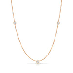 A Triple Birthstone Layering Necklace - Rose Gold in Diamond - April on a white background. 