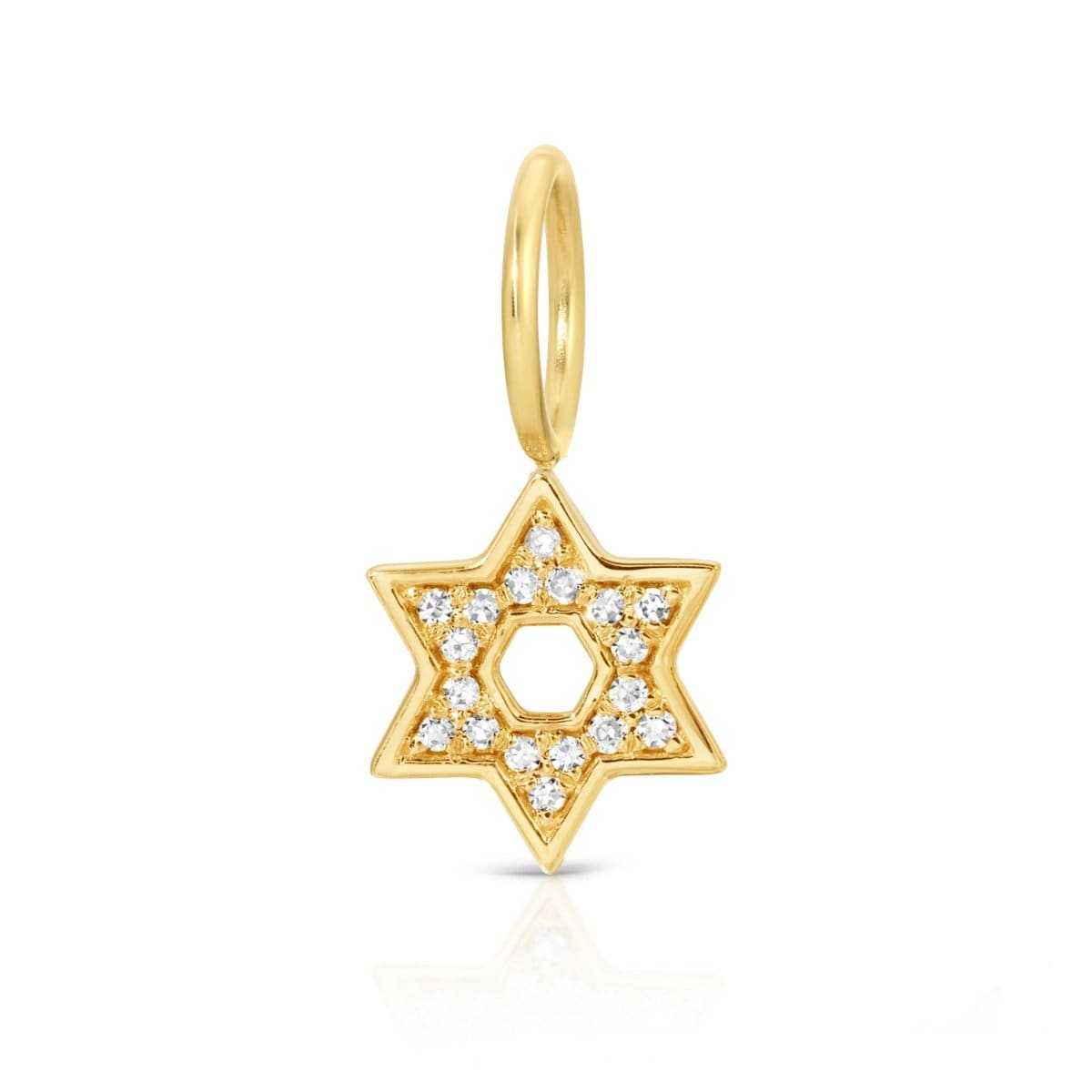 A yellow gold Pave Star of David Charm Pendant on a white background. 