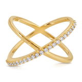 A Criss-Cross Diamond Daze Ring in yellow gold on a white background. 