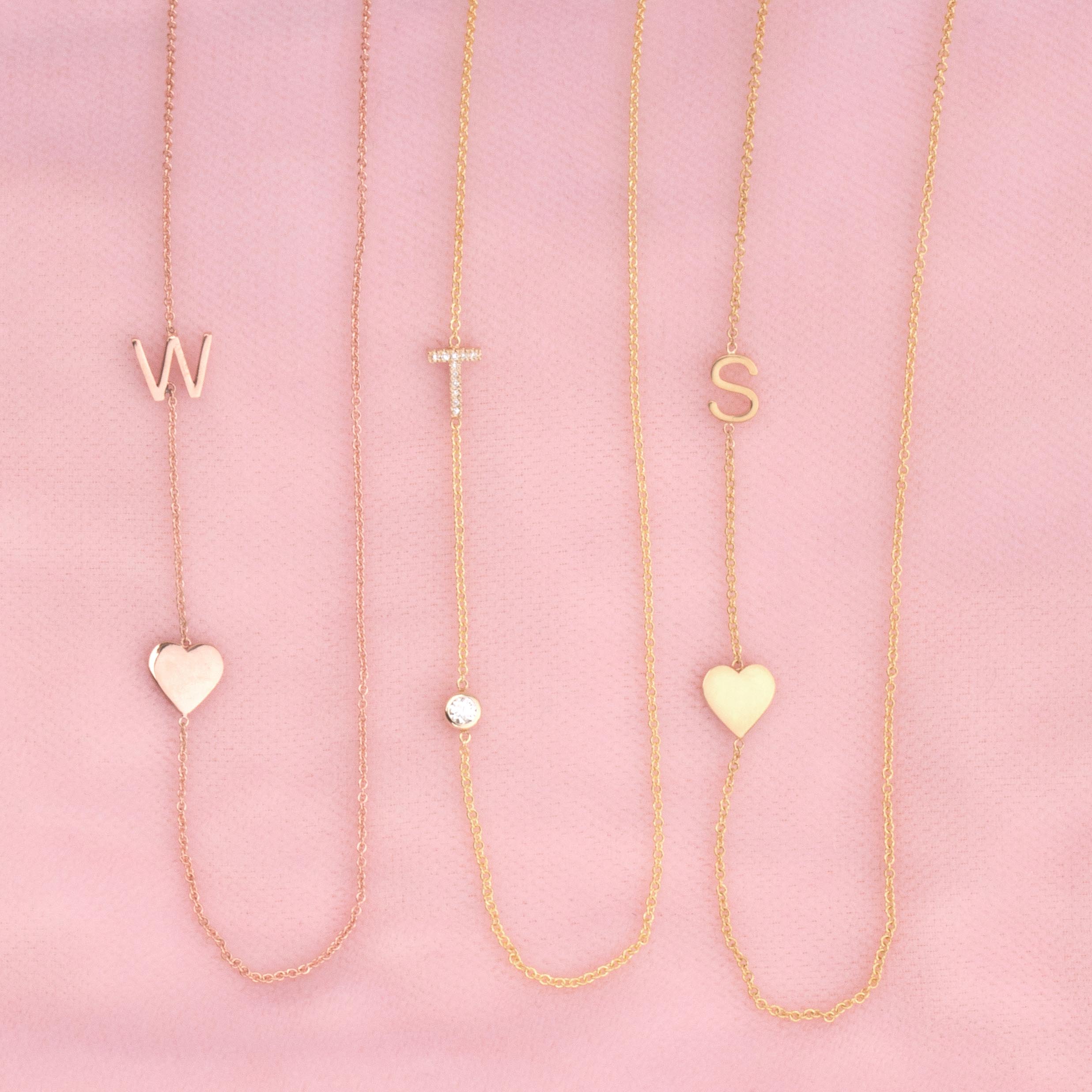 Pave Monogram Necklace with Diamond Yellow Gold