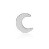 A white gold crescent moon charm stud on a white background.