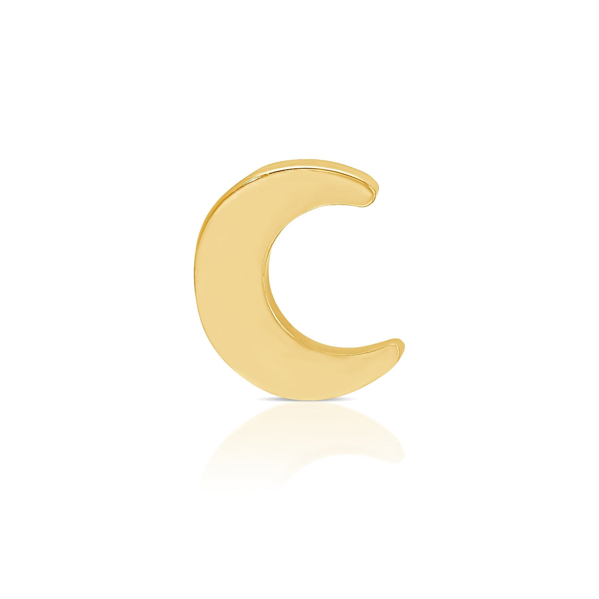 A yellow  gold crescent moon charm stud on a white background.