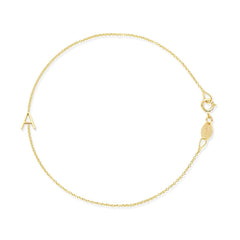 A Custom Gold Bracelet - 1 Letter in yellow gold with the letter A on a white background. 