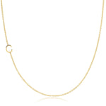 A gold necklace with a C letter charm on a white background. 