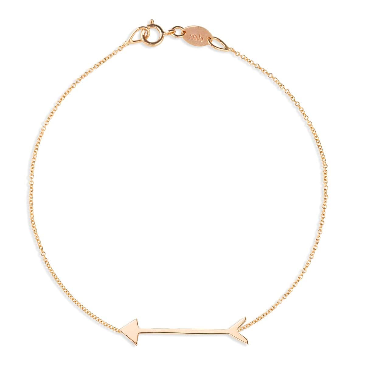 A Straight as an Arrow Bracelet in rose gold on a white background. 