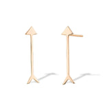 A pair of Straight as an Arrow Earrings in rose gold on a white background. 