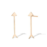 A pair of Straight as an Arrow Earrings in rose gold on a white background. 