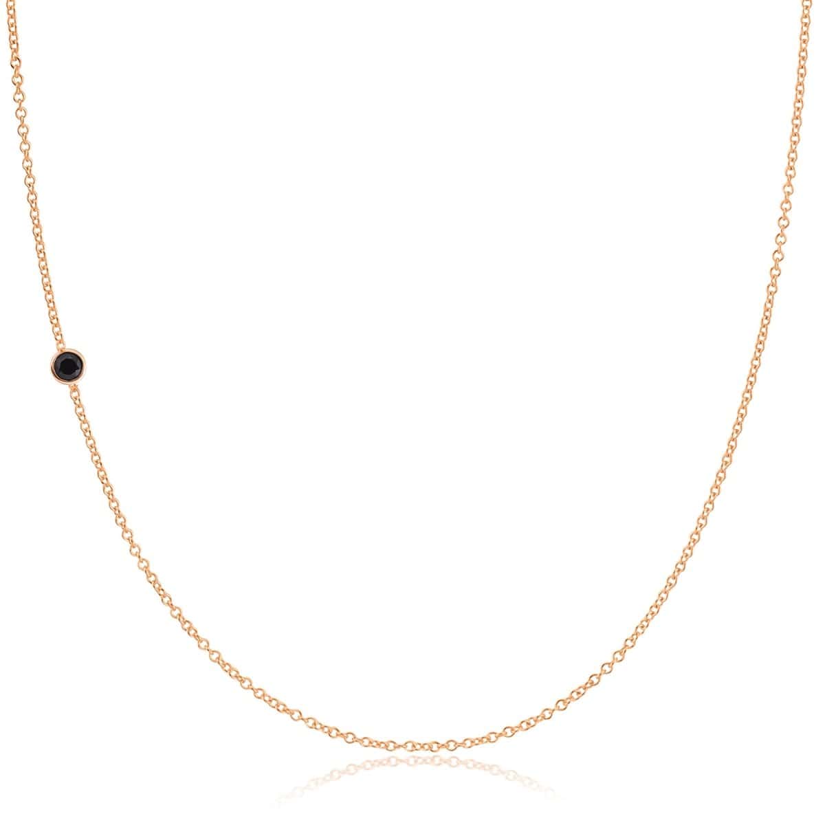 A rose gold 14K Gold Asymmetrical Birthstone Necklace - Onyx (August) on a white background. 