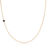 A rose gold 14K Gold Asymmetrical Birthstone Necklace - Sapphire (September) on a white background. 