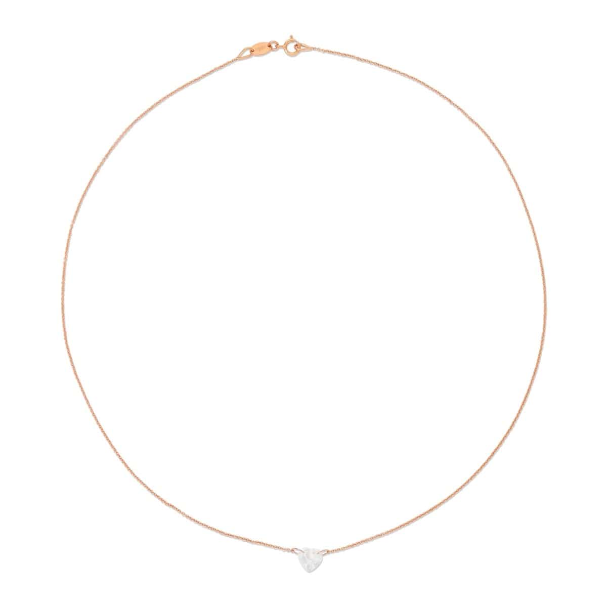 The Sweetheart Necklace - White Sapphire in rose gold on a white background. 