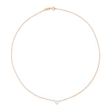 The Sweetheart Necklace - White Sapphire in rose gold on a white background. 