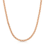 A rose gold Rolo Necklace on a white background. 