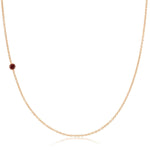 A rose gold 14K Gold Asymmetrical Birthstone Necklace - Garnet (January) on a white background. 
