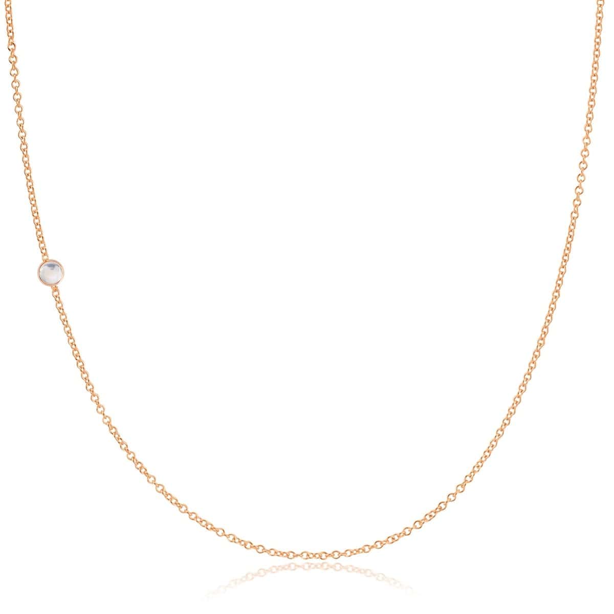 A rose gold 14K Gold Asymmetrical Birthstone Necklace - Moonstone (June) on a white background. 