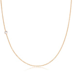 A rose gold 14K Gold Asymmetrical Birthstone Necklace - Moonstone (June) on a white background. 