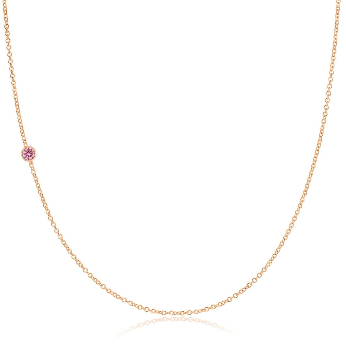A rose gold 14K Gold Asymmetrical Birthstone Necklace - Pink Tourmaline (October) on a white background. 