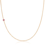 A rose gold 14K Gold Asymmetrical Birthstone Necklace - Pink Tourmaline (October) on a white background. 