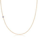 A rose gold 14K Gold Asymmetrical Birthstone Necklace - Tanzanite (December) on a white background. 