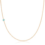 A rose gold 14K Gold Asymmetrical Birthstone Necklace - Turquoise (December) on a white background. 
