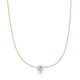 The Sweetheart Necklace - White Sapphire in rose gold on a white background. 