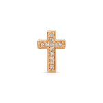 A Pavé Charm Stud - Cross in rose gold on a white background. 