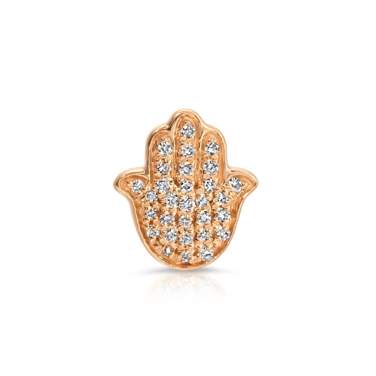A Pavé Charm Stud - Hamsa in rose gold on a white background.
