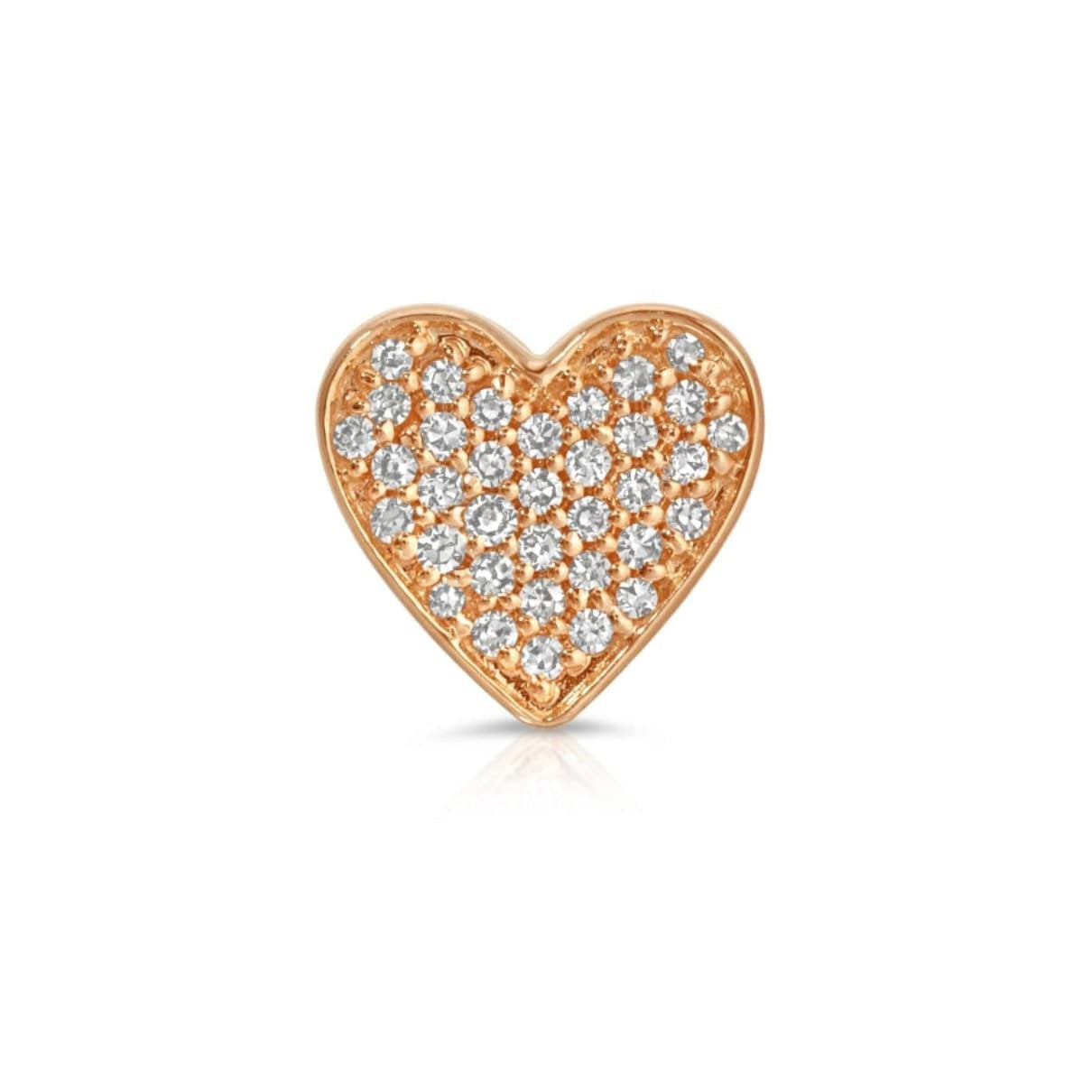 A Pavé Charm Stud - Heart in rose gold on a white background. 