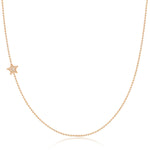 A rose gold 14k Gold Asymmetrical Charm Necklace - Pavé Star with a bead chain on a white background. 
