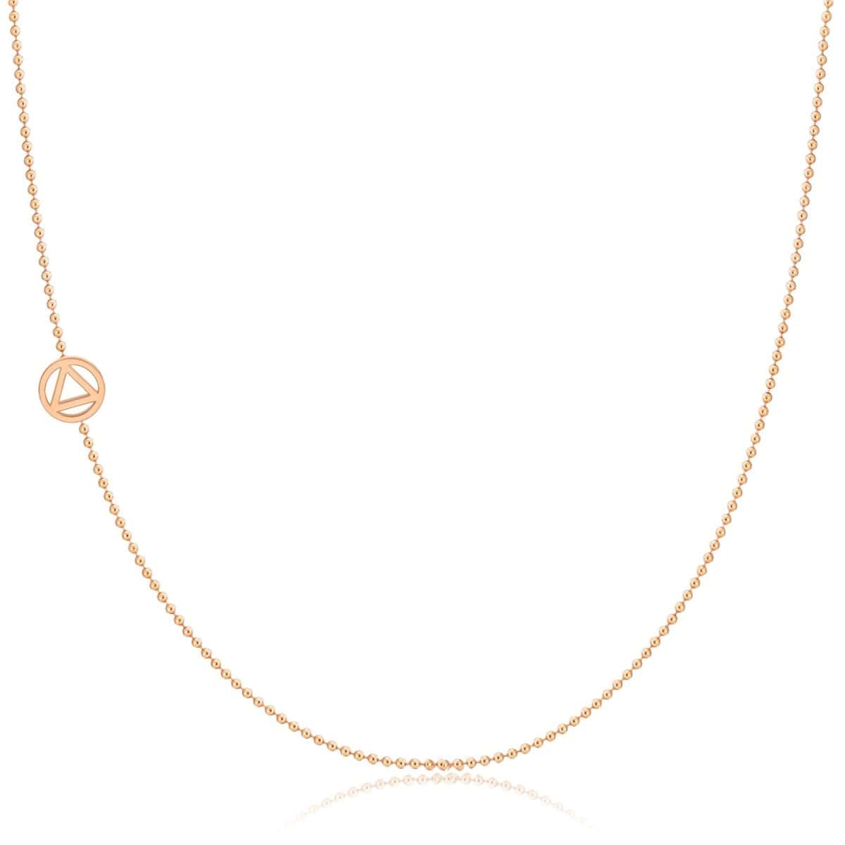 A rose gold 14k Gold Asymmetrical Charm Necklace - Recovery with a bead chain on a white background. 