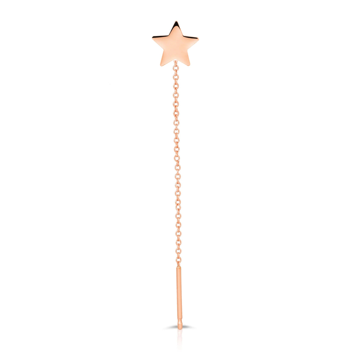 A 14K Gold Charm Threader Earring in star and rose gold on a white background. 
