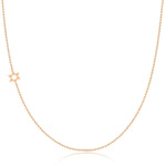 A rose gold 14k Gold Asymmetrical Charm Necklace - Star of David with bead chain on a white background. 