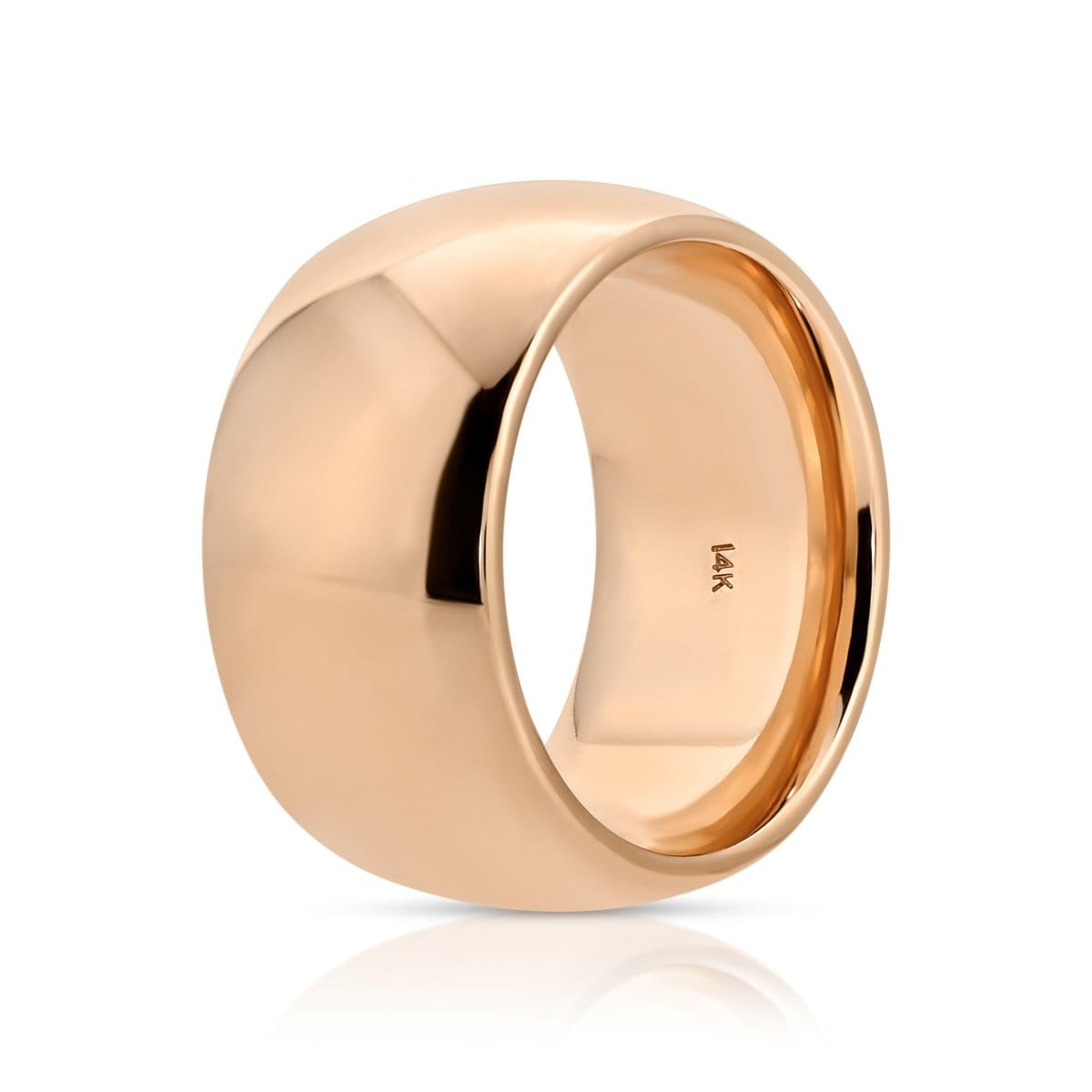 A Thick Band in rose gold on a white background. 