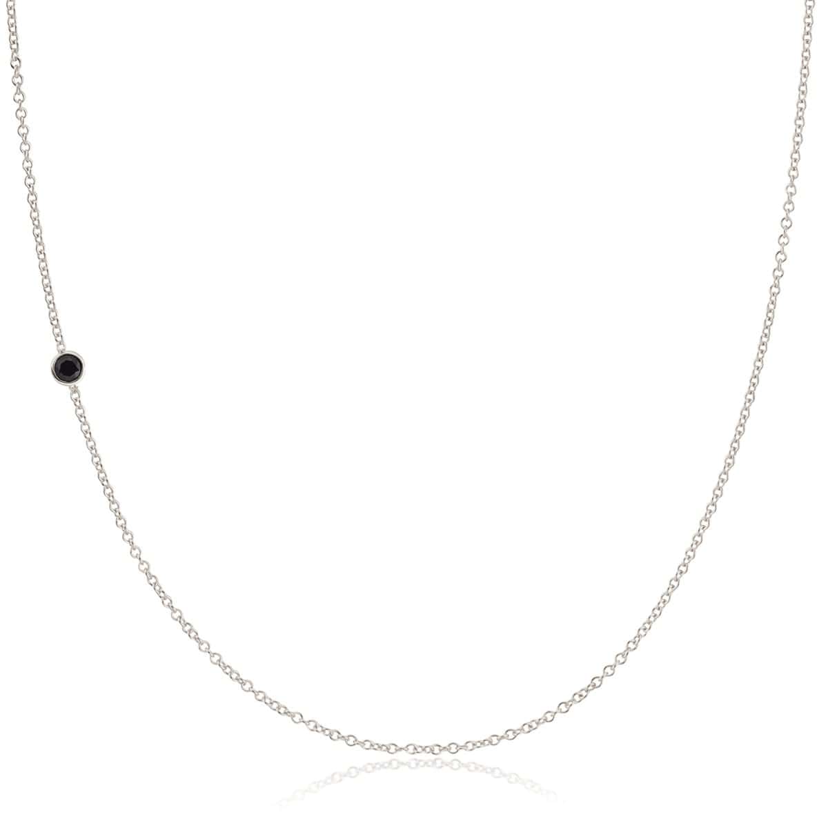 A white gold 14K Gold Asymmetrical Birthstone Necklace - Onyx (August) on a white background. 