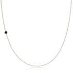 A white gold 14K Gold Asymmetrical Birthstone Necklace - Onyx (August) on a white background. 