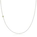 A white gold 14K Gold Asymmetrical Birthstone Necklace - Peridot (August) on a white background. 