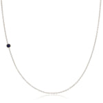 A white gold 14K Gold Asymmetrical Birthstone Necklace - Sapphire (September) on a white background. 