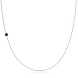 A white gold 14K Gold Asymmetrical Birthstone Necklace - Sapphire (September) on a white background. 