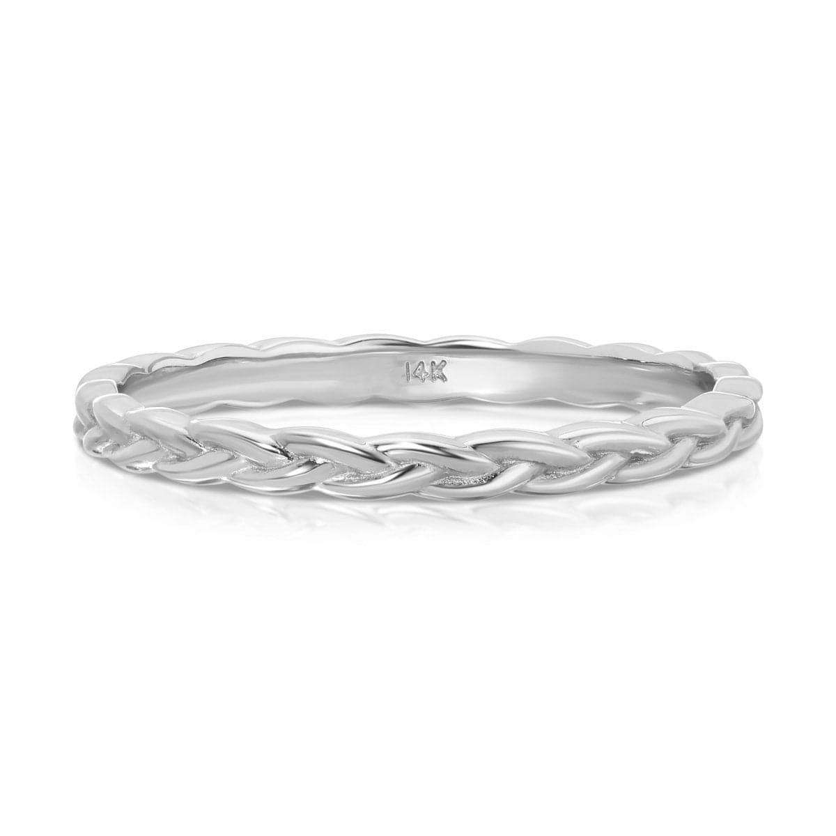 A Braided Ring in white gold on a white background.