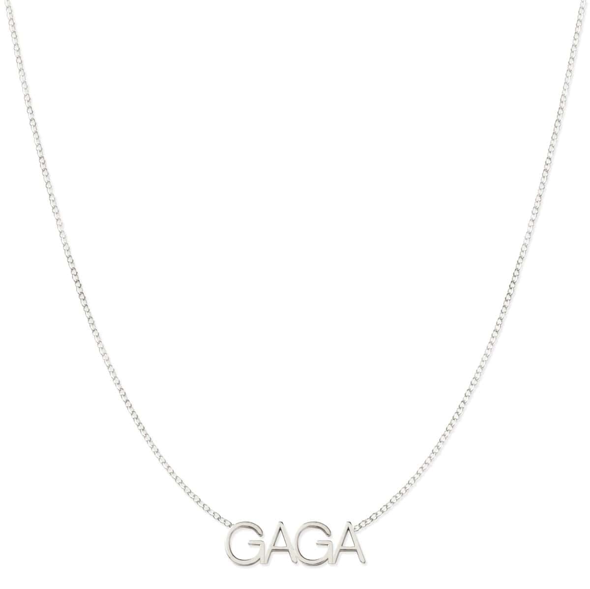 A GAGA Necklace in white gold on a cable chain on a white background.