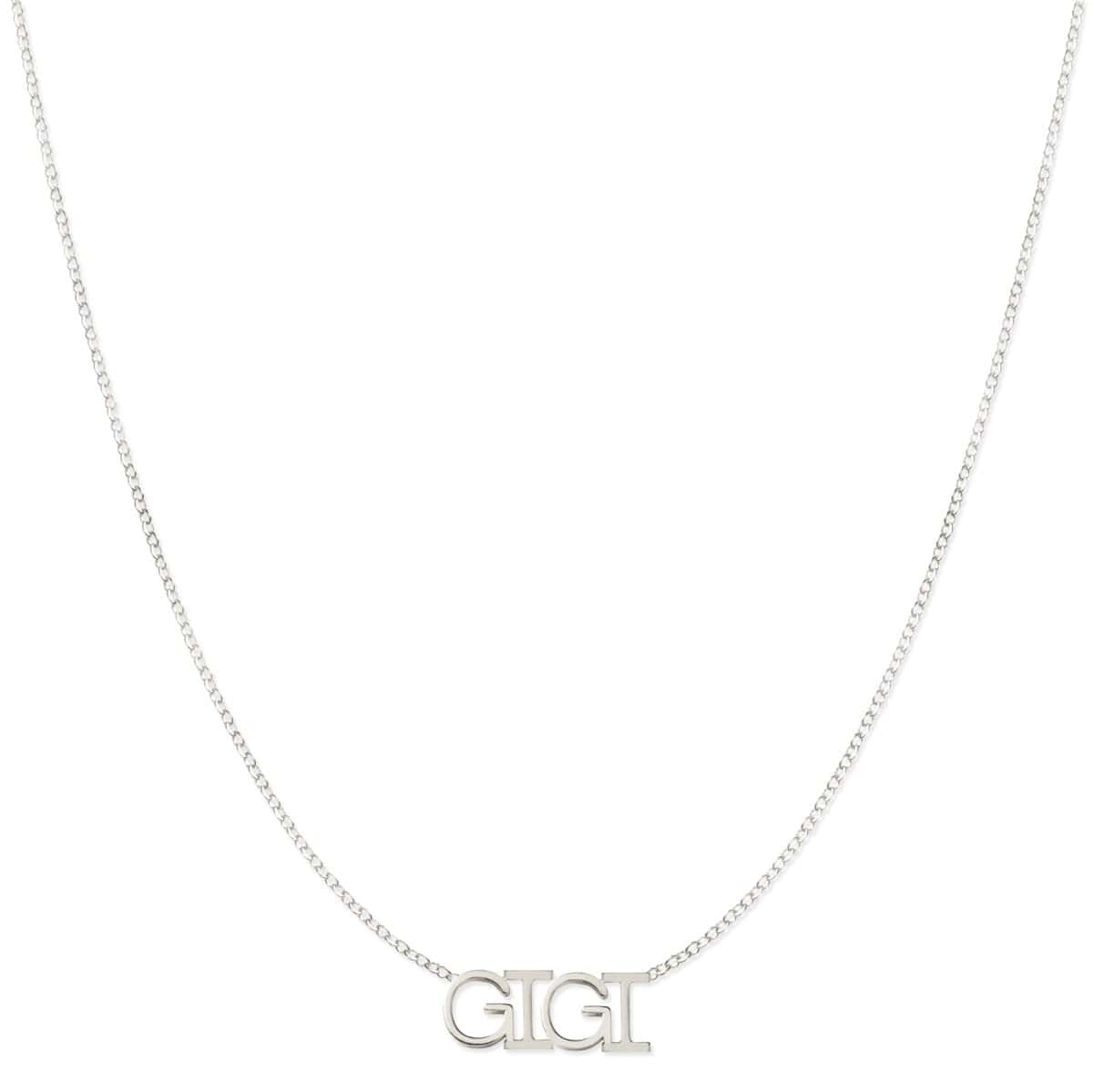 A GIGI Necklace in white gold on a cable chain on a white background.
