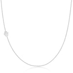 A white gold 14k Gold Asymmetrical Charm Necklace - Hamsa with a bead chain on a white background. 