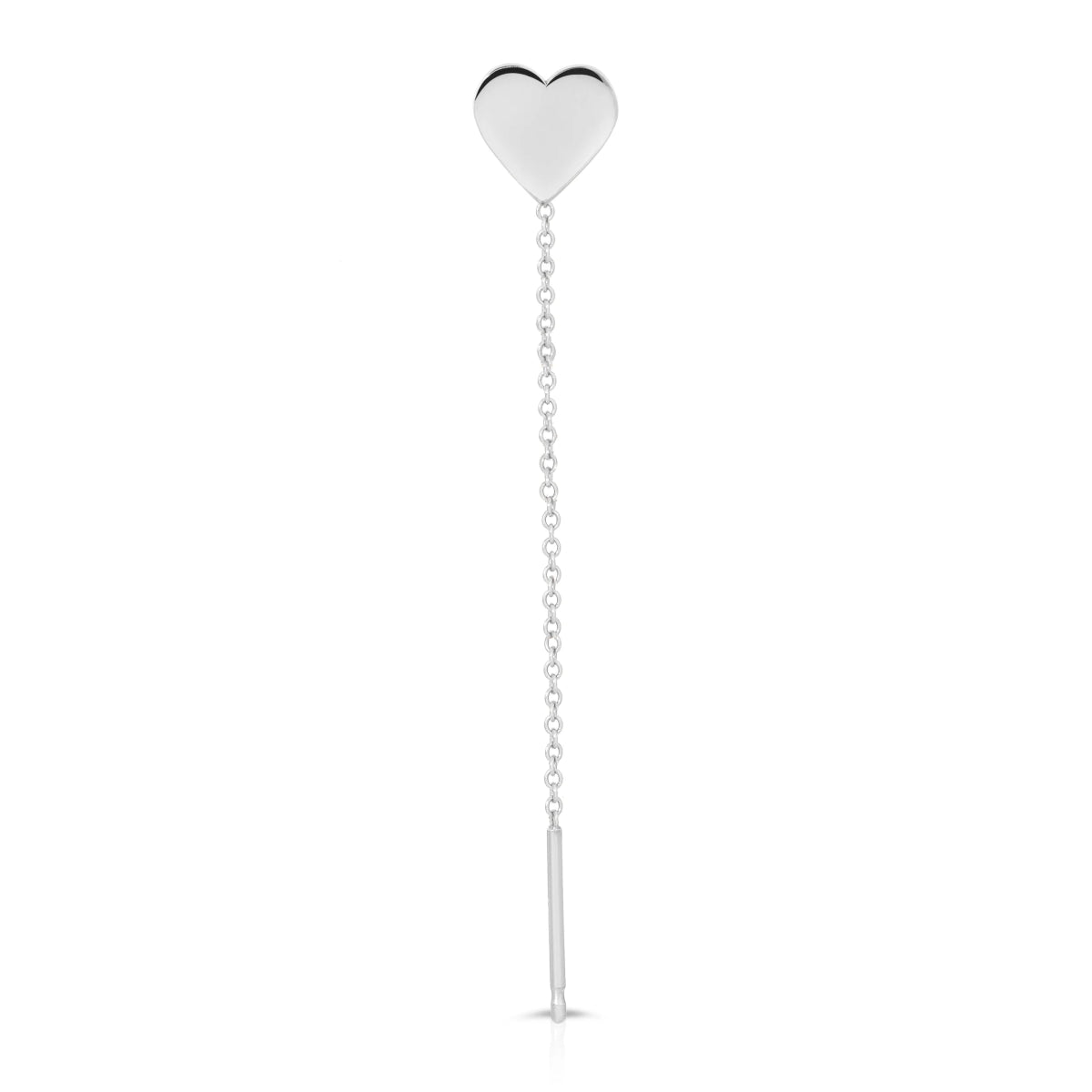 A 14K Gold Charm Threader Earring in heart and white gold on a white background. 