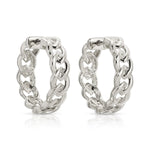 A pair of Link Hoops in white gold on a white background. 