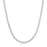 A white gold Rolo Necklace on a white background.