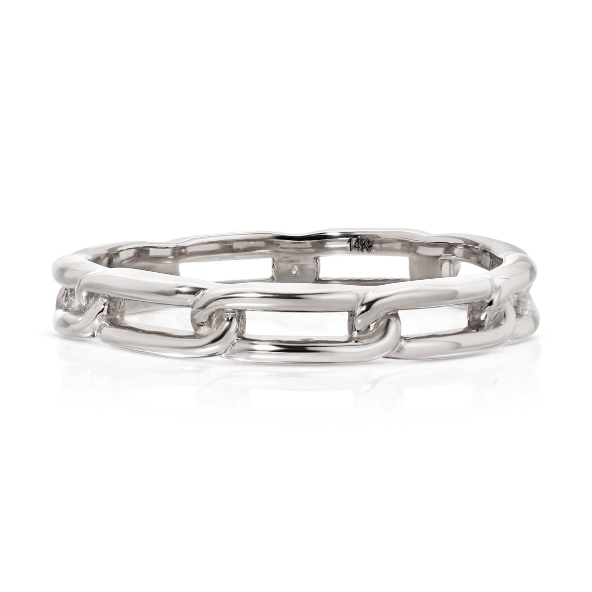 A white gold Link Ring on a white background. 