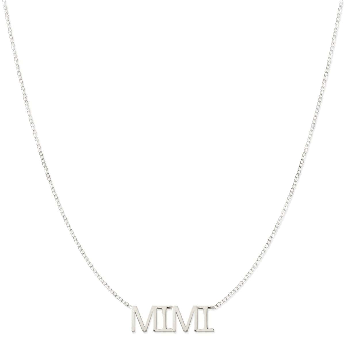 A MIMI Necklace in white gold on a cable chain on a white background.


