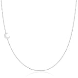 A white gold 14k Gold Asymmetrical Charm Necklace - Moon with a bead chain on a white background. 